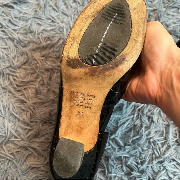 Anyi Lu Black Leather Croc Embossed D'orsay Pump Heels Size 8.5 / EU 39 - Picture 4 of 6